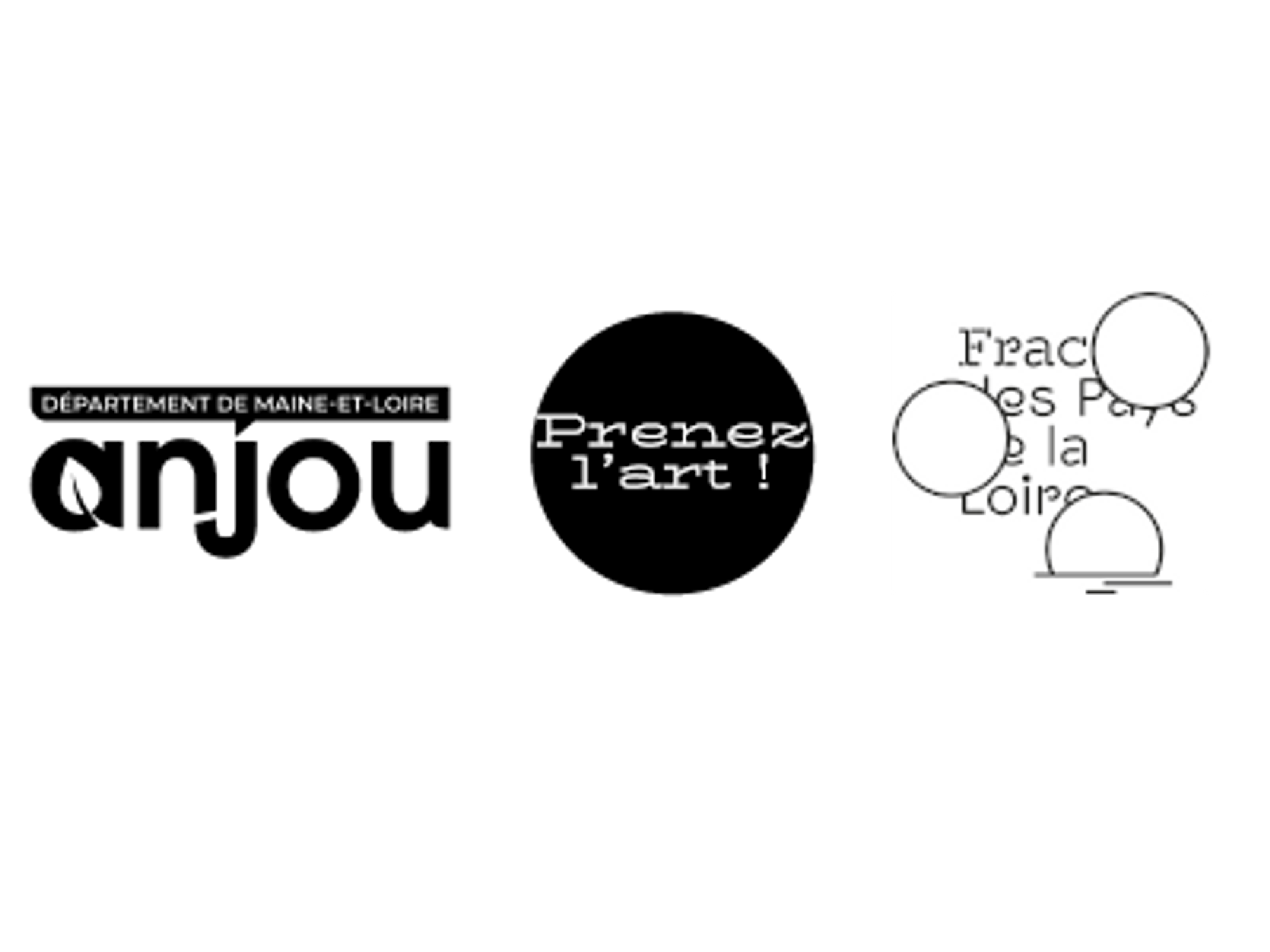 Logos du département du dispositif "Prenez l'art", du département du Maine et Loire et du Frac des Pays de l aLoire